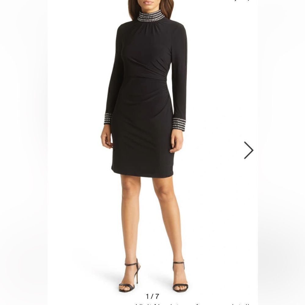 Eliza J Bead Detail Long Sleeve Sheath Dress In Black size 10 NWOT